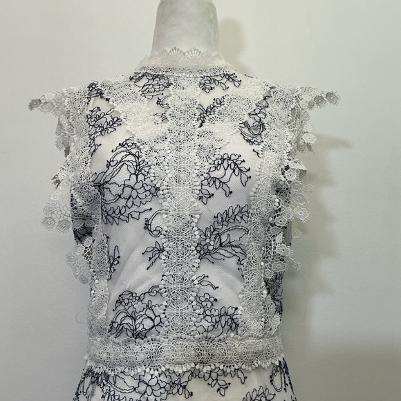 Adelyn Rae White & Navy Embroidered Lace Fit & Flare Dress Size M - Picture 2 of 9